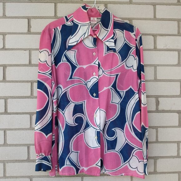 Vintage 60s 70s White Stag Disco Shirt 44" Bust Size 20 Large Butterfly Collar - Picture 1 of 13